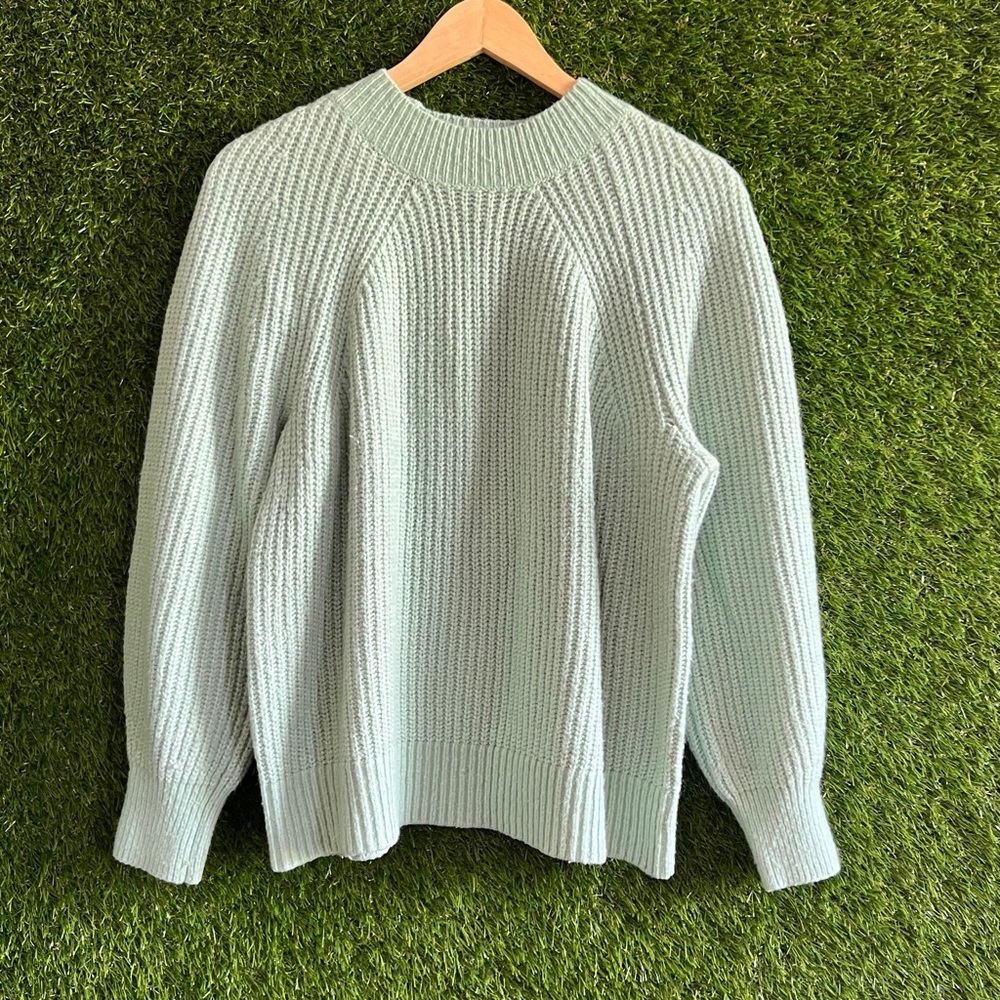 Loft Seafoam Shaker Stitch Mock Neck Sweater